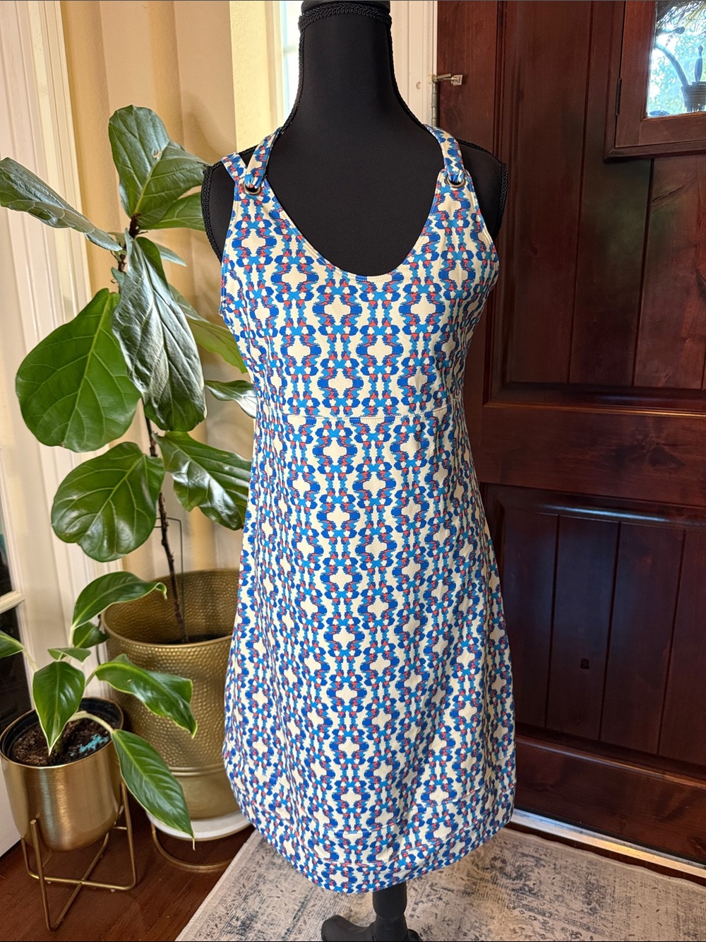 Merrell Lily Blue, Red & White Geometric Active Dress Size M